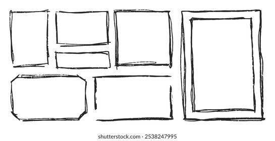 Monochrome rectangles frames various collection. Modern trendy grunge design.