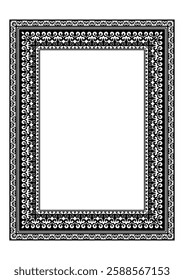 Monochrome rectangular Vertical with Muslim ornament frame. A4 format. Abstract Muslim element of the national pattern of the nomads, of the Kazakhs, Kyrgyz, Mongols, Uzbek. Decorative frame for photo