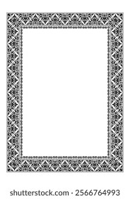 Monochrome rectangular Vertical Oriental national ornament frame. A4 format. Abstract Oriental  Asian elements of national pattern of  ancient nomads of the Kazakhs, Kyrgyz, Mongols. For award, diplom