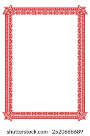 Quadro de ornamento nacional asiático islâmico vertical retangular vermelho monocromático. formato A4. Padrão asiático islâmico quadro, fronteira, ornamento de cazaque, quirguiz, mongol, uzbeque, tajique. Diplom, certificado 