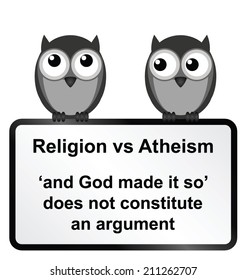Monochrome religion verses atheism sign isolated on white background