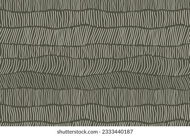 Monochrome repeat vector texture of light casual strokes on dark background. Neutral earth tone hand drawn seamless pattern.