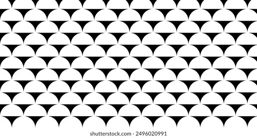 Monochrome repeating circle arch shapes seamless pattern. White half round form geometric design. Symmetrical ornament. Perfect for wallpaper, textile, or graphic design projects. Vector