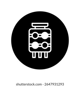 Representação monocromática de um componente eletrônico dentro de um círculo preto Tecnologia de exibição de fundo