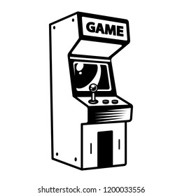 Monochrome retro arcade game machine concept in vintage style isolated vector illustration