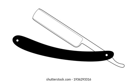 Monochrome retro-style Straight razor. Cut-throat razor. Isolated image on white background.