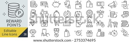 Monochrome Rewards Points Outline Icon Set in Vector