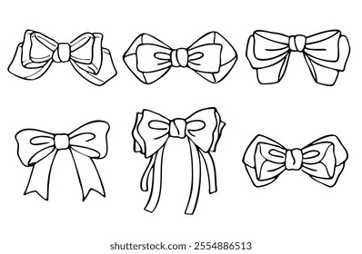 Monochrome Ribon Hand Drawn Illustration Set