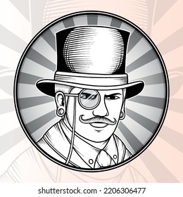 Monochrome Rich Man Illustration. Premium vector