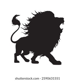 Monochrome Roaring Lion Silhouette for Versatile Use - Lion Vector - Lion Icon
