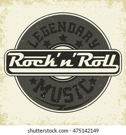 Monochrome Rock and Roll music print, hipster vintage label, t-shirt graphic design, lettering artwork, vector