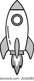 Monochrome Rocket Ship Blasting Off into Space