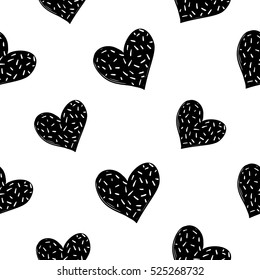 Monochrome romantic seamless pattern with cookie heart. Symbols of love, relationships and valentine day. Lovely repeatable black and white vector background.