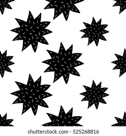 Monochrome romantic seamless pattern with cookie star. Symbols of love, relationships and valentine day. Lovely repeatable black and white vector background.