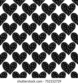 Monochrome romantic seamless pattern with cookie heart. Symbols of love, relationships and valentine day. Lovely repeatable black and white vector background.