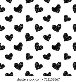 Monochrome romantic seamless pattern with cookie heart. Symbols of love, relationships and valentine day. Lovely repeatable black and white vector background.