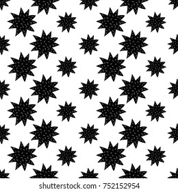 Monochrome romantic seamless pattern with cookie star. Symbols of love, relationships and valentine day. Lovely repeatable black and white vector background.