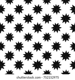 Monochrome romantic seamless pattern with cookie star. Symbols of love, relationships and valentine day. Lovely repeatable black and white vector background.