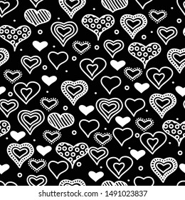 Monochrome romantic seamless pattern heart. Black and white vector background. Print for fabric.