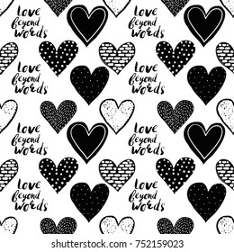 Monochrome romantic seamless pattern hearts.