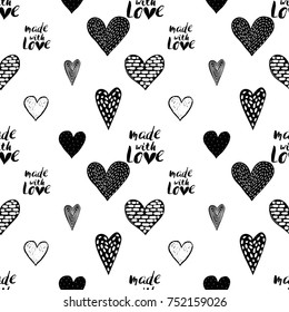 Monochrome romantic seamless pattern hearts.