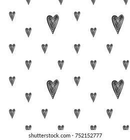 Monochrome romantic seamless pattern with line heart. Symbols of love, relationships and valentine day. Lovely repeatable black and white vector background.