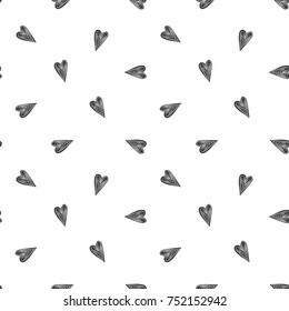 Monochrome romantic seamless pattern with line heart. Symbols of love, relationships and valentine day. Lovely repeatable black and white vector background.