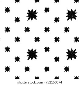 Monochrome romantic seamless pattern with polka-dot star. Symbols of love, relationships and valentine day. Lovely repeatable black and white vector background.