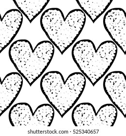 Monochrome romantic seamless pattern with shine heart. Symbols of love, relationships and valentine day. Lovely repeatable black and white vector background.