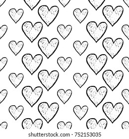 Monochrome romantic seamless pattern with shine heart. Symbols of love, relationships and valentine day. Lovely repeatable black and white vector background.