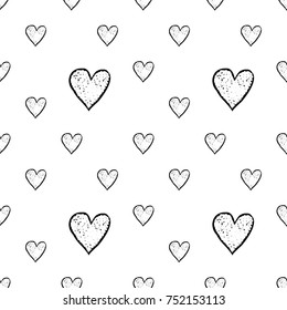 Monochrome romantic seamless pattern with shine heart. Symbols of love, relationships and valentine day. Lovely repeatable black and white vector background.