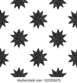 Monochrome romantic seamless pattern with star filled dots. Symbols of love, relationships and valentine day. Lovely repeatable black and white vector background.