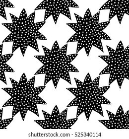 Monochrome romantic seamless pattern with star filled dots. Symbols of love, relationships and valentine day. Lovely repeatable black and white vector background.