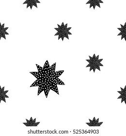 Monochrome romantic seamless pattern with star filled dots. Symbols of love, relationships and valentine day. Lovely repeatable black and white vector background.