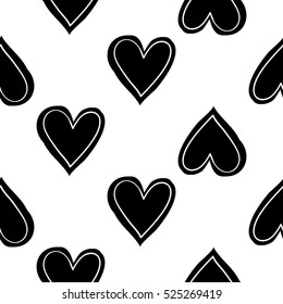 Monochrome romantic seamless pattern with stroked heart. Symbols of love, relationships and valentine day. Lovely repeatable black and white vector background.