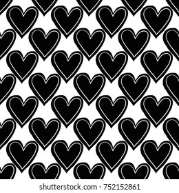 Monochrome romantic seamless pattern with stroked heart. Symbols of love, relationships and valentine day. Lovely repeatable black and white vector background.