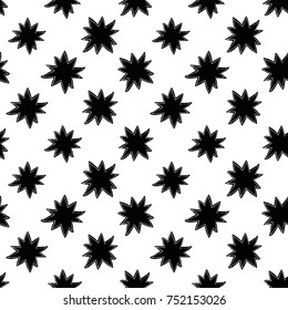 Monochrome romantic seamless pattern with stroked star. Symbols of love, relationships and valentine day. Lovely repeatable black and white vector background.