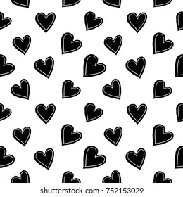 Monochrome romantic seamless pattern with stroked heart. Symbols of love, relationships and valentine day. Lovely repeatable black and white vector background.