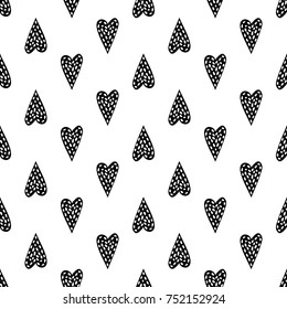 Monochrome romantic seamless pattern with thin heart. Symbols of love, relationships and valentine day. Lovely repeatable black and white vector background.