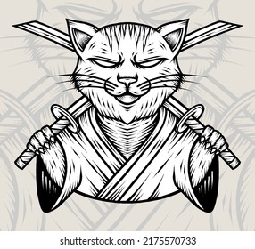 Monochrome Ronin Cat. Premium vector
