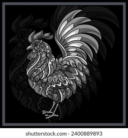 Monochrome Rooster chicken mandala arts.