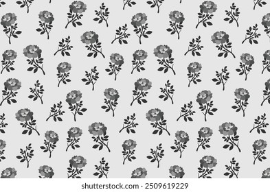 Monochrome Rose Pattern. Damask Roses Pattern. Ethnic Rose Pattern. Mediterranean Blend Ethnic and folk Patterns. Black and White Rose Pattern for Décor, Fashion, Wallpaper. Vector Illustration. 