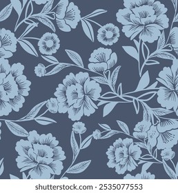 Fondo de ilustración tropical de flores de silueta de rosa monocromo Patrón de repetición de impresión de ropa de moda, tela, textil, envoltura de regalo, Fondo de pantalla, textil para el hogar, ilustraciones de Vector de tela