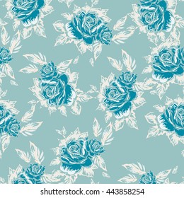 monochrome roses pattern  on blue  background