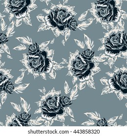 monochrome roses pattern  on grey background