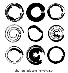 Monochrome round brush stroke set. Can be used as print on fabric, wrapping, scrap-booking