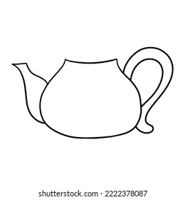 Monochrome Round ceramic teapot for brewing tea, vector illustration in cartoon style on a white background