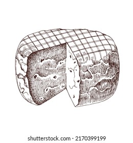 Parmesano de queso redondo monocromo aislado en blanco