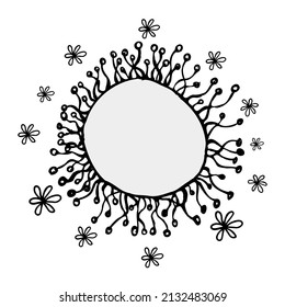 monochrome round floral frame handmade. Vector illustration