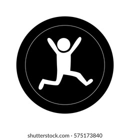 monochrome round frame with pictogram man running